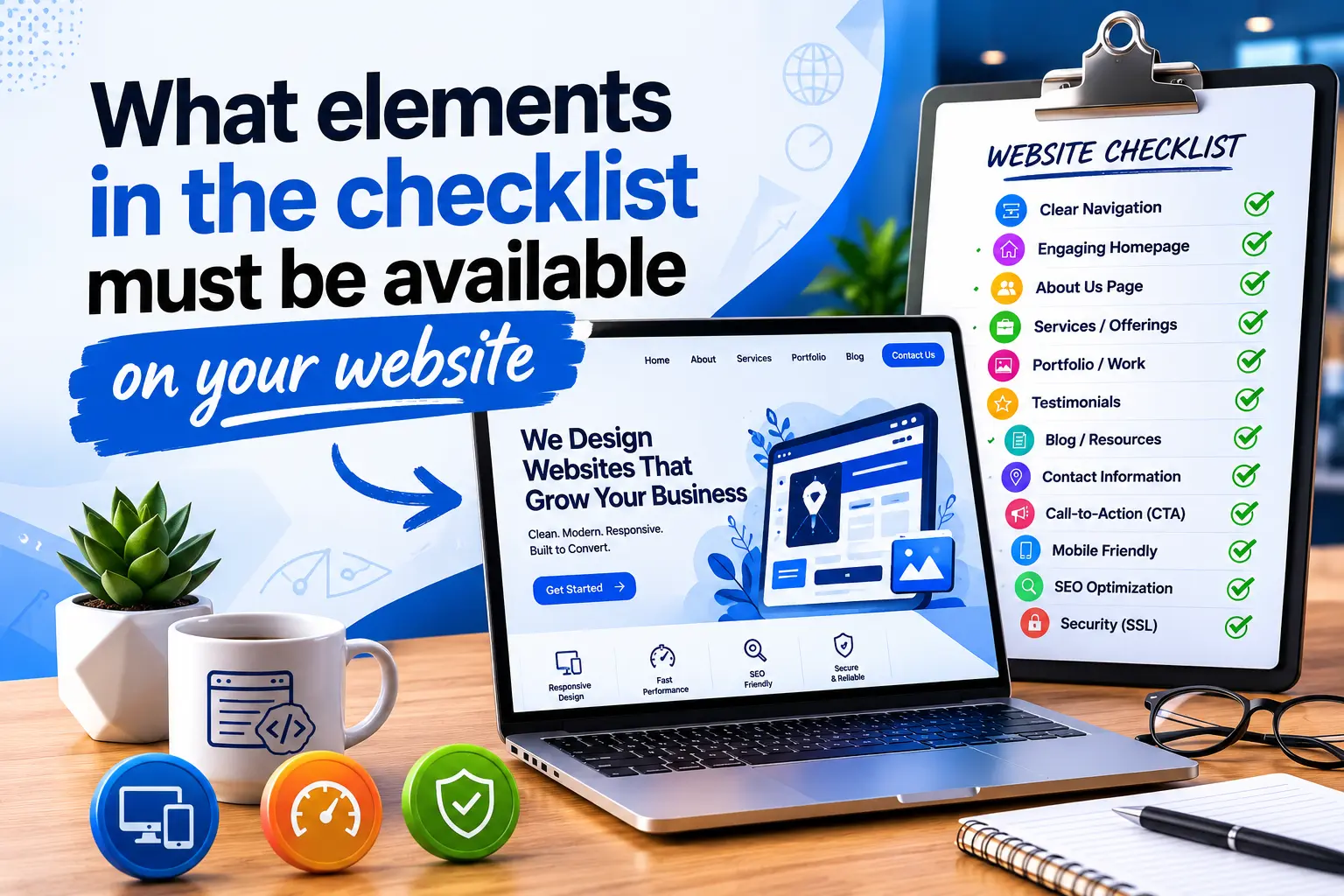 What elements in the checklist must be available on your website